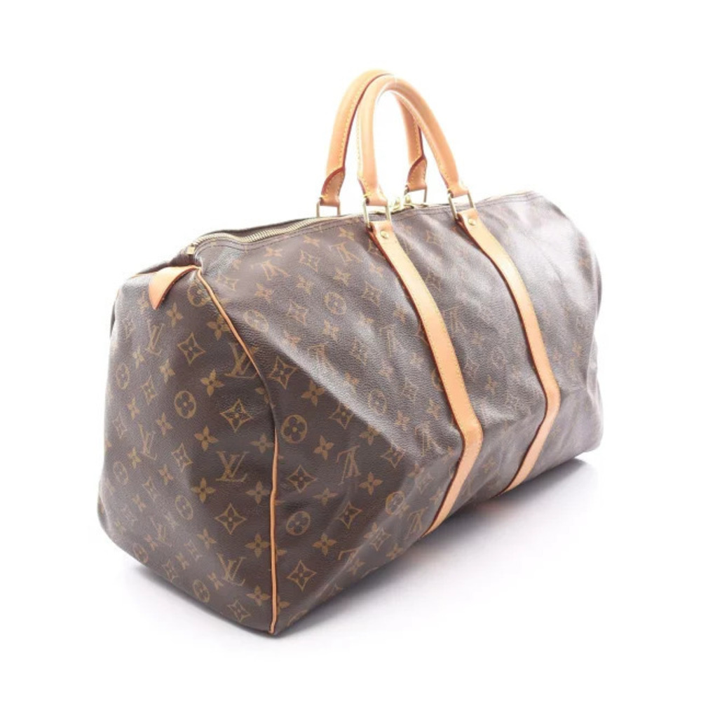 Louis Vuitton Boston Leather Monogram Canvas Bag Brown Keepall